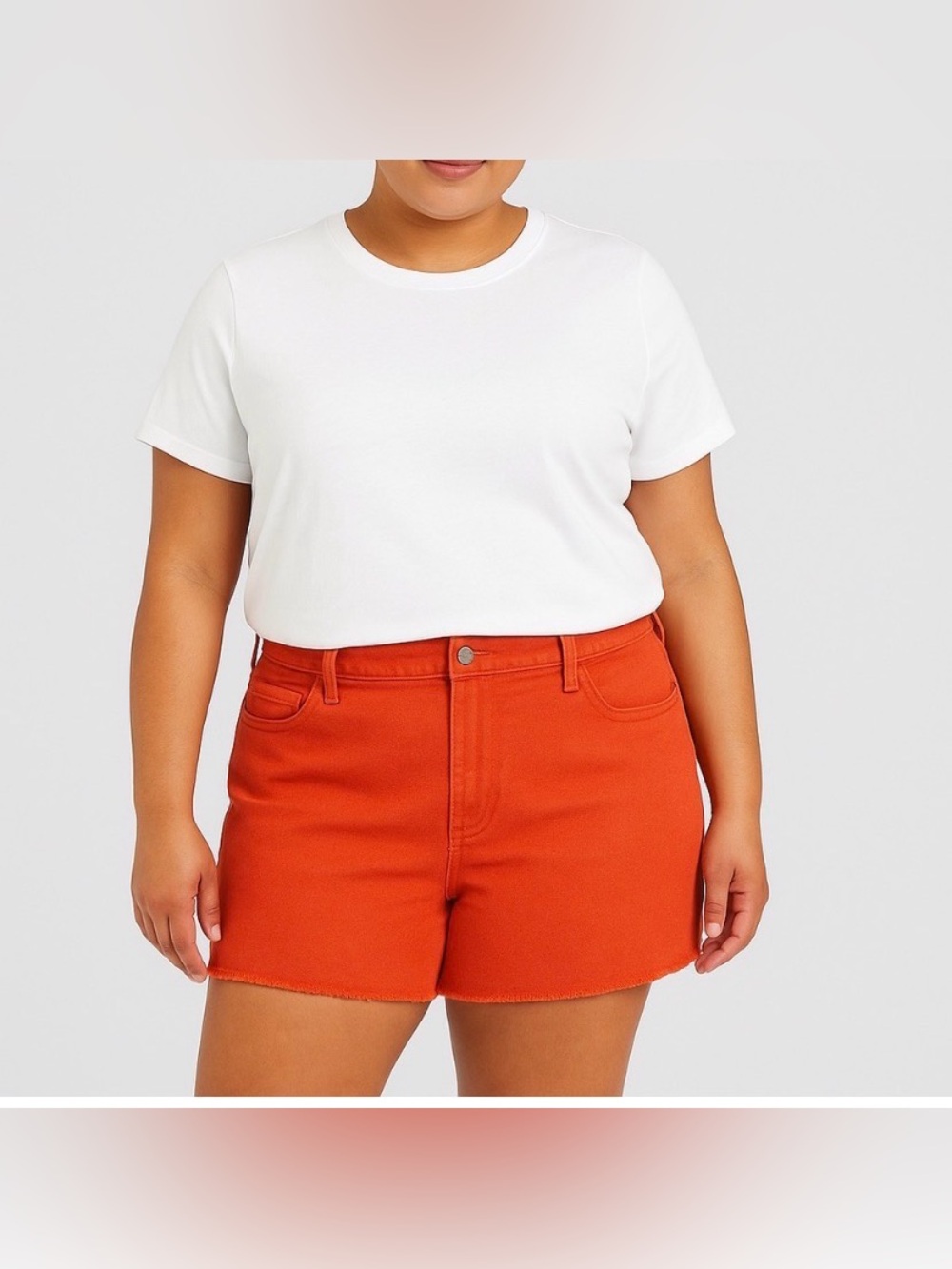 Ava & Viv Plus Size 16W Tigerlily Orange Denim Shorts Raw Hem Mid Rise